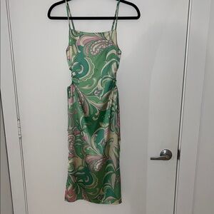 Christian Lacroix Green and Pink Paisley Midi Dress